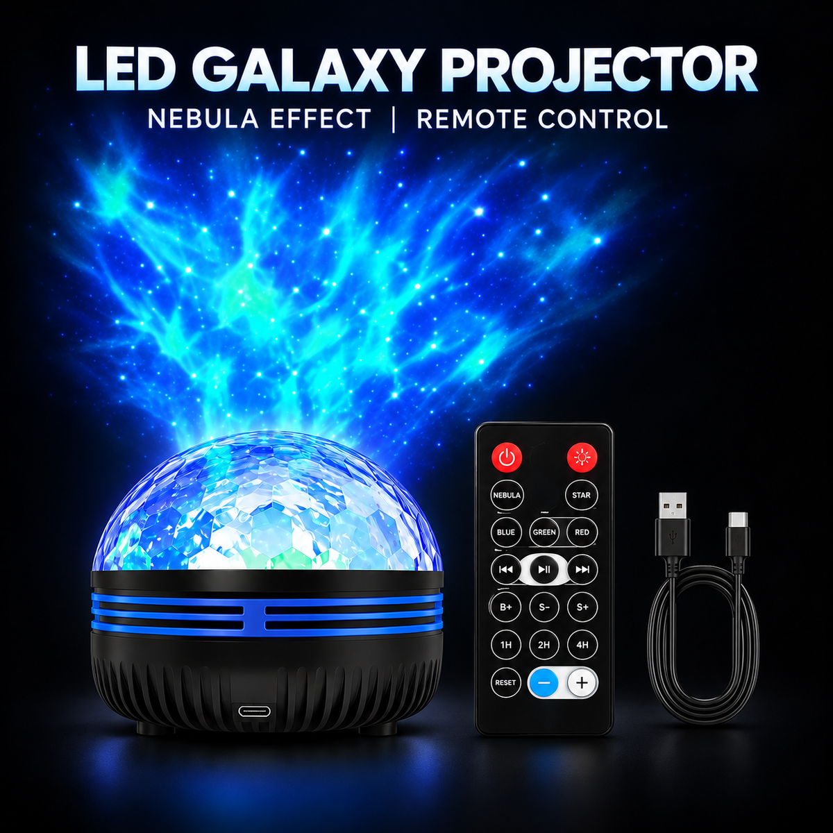 Proyector luminoso · Estrellas, aurora y olas