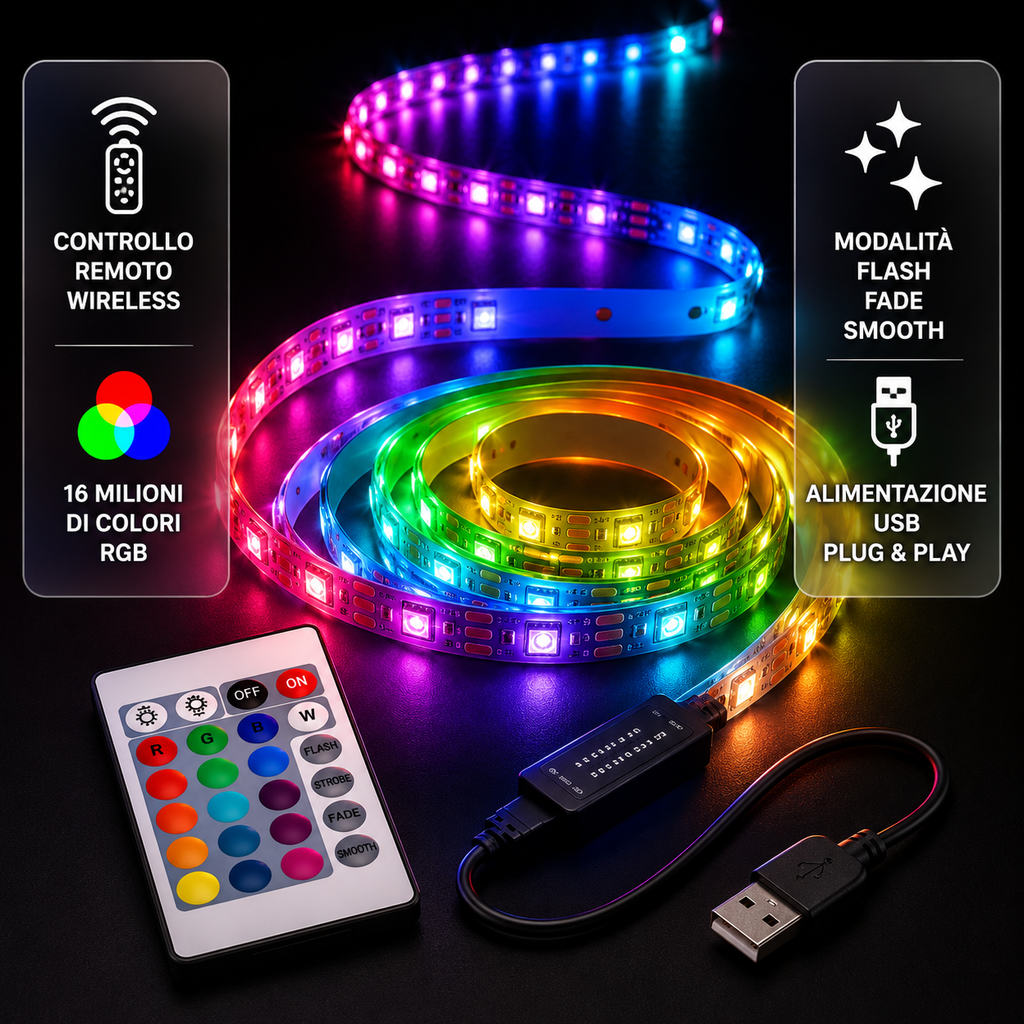 Striscia LED RGB per TV 5M  Sync Musica, App e Telecomando