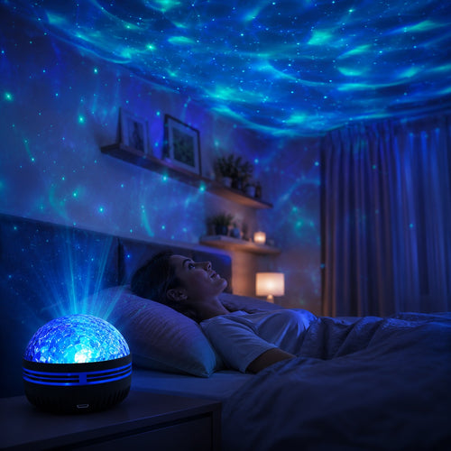 Proyector luminoso · Estrellas, aurora y olas