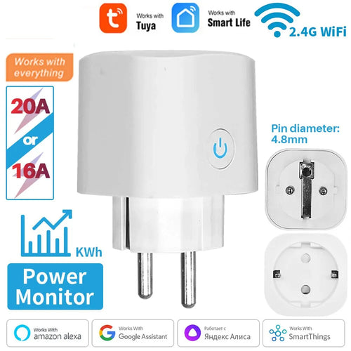 Smart Plug Wifi Socket EU 16A/20A with Power Monitor Timing Function Tuya App Smart Life APP Works with Alexa Google Home